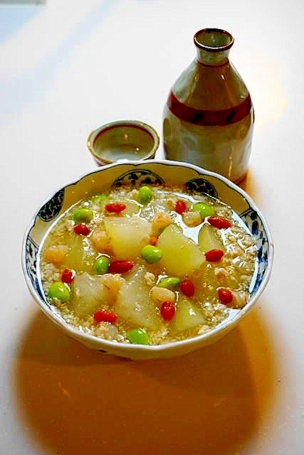 夏の夜に日本酒とご一緒に！冬瓜と海老のそぼろ餡かけ