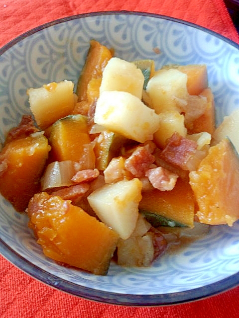 レンジにおまかせ☆かぼちゃとじゃが芋の煮物