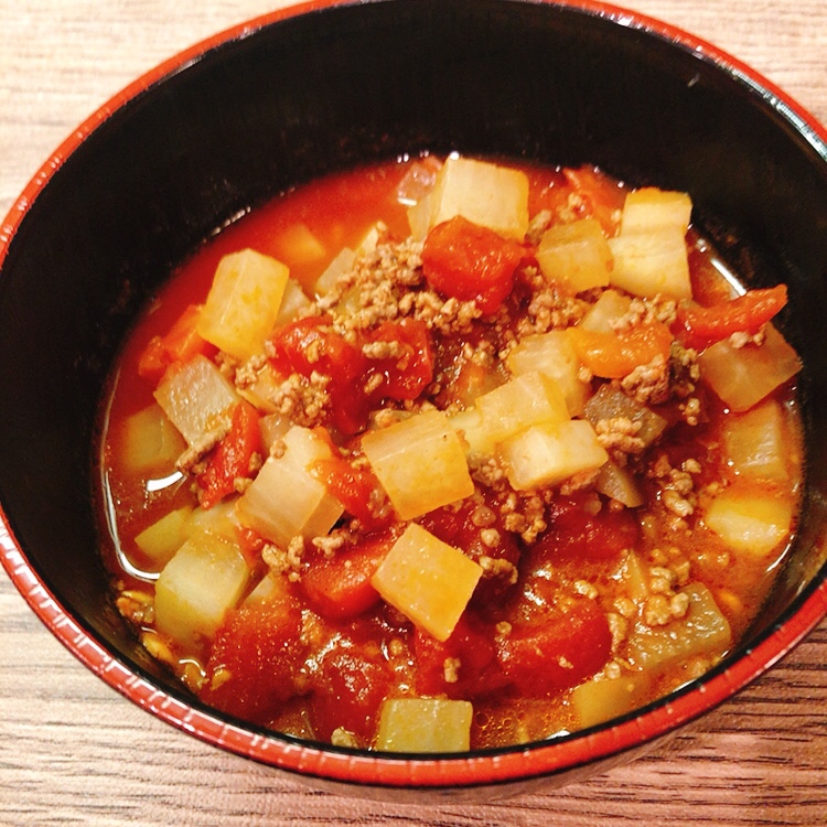 にんにくなし！作り置きにも！牛挽肉と大根のトマト煮