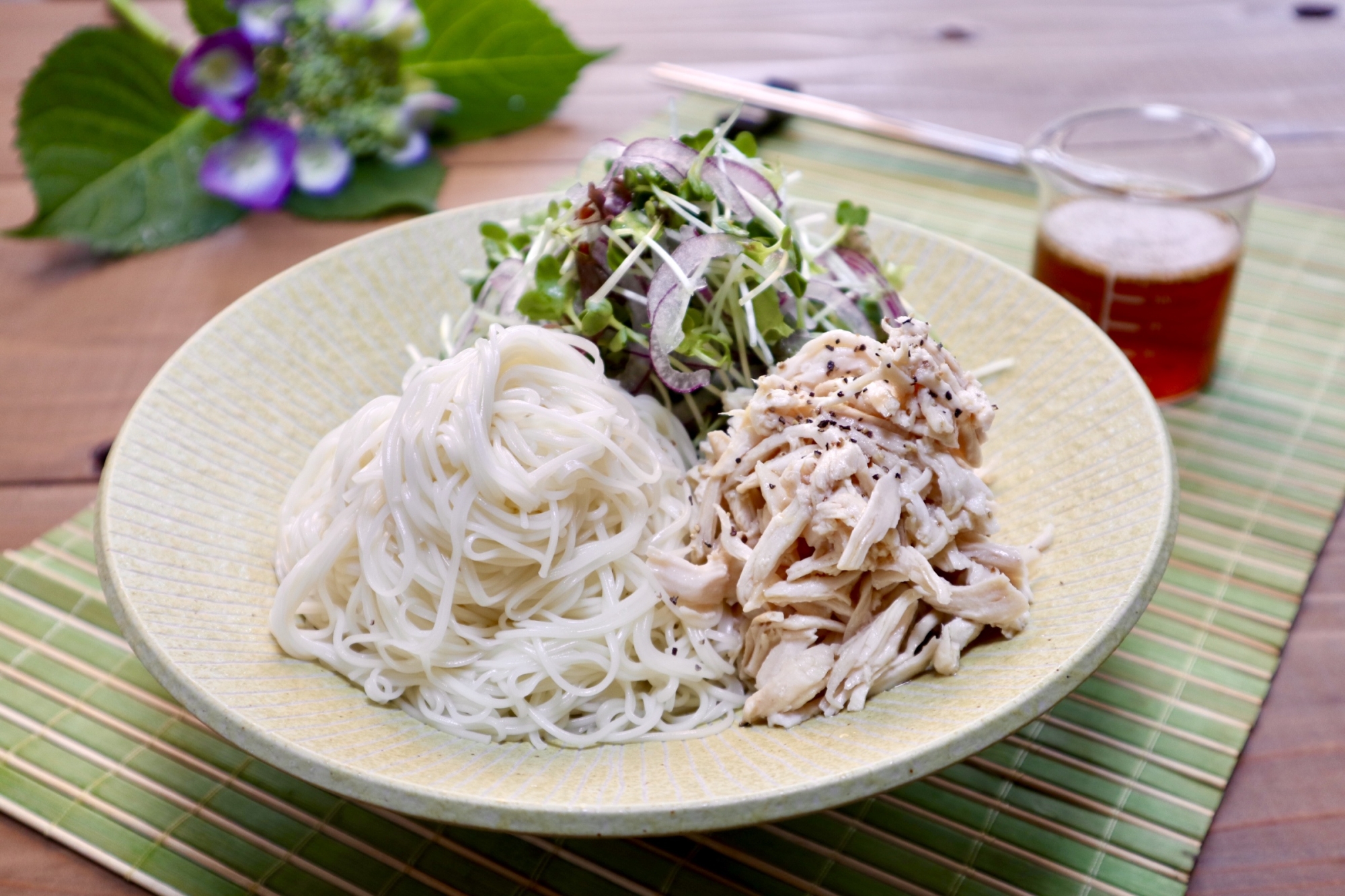 野菜たっぷり蒸し鶏そうめん