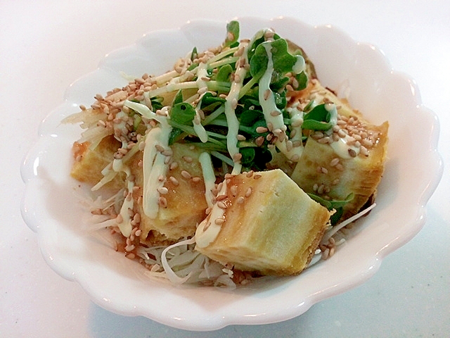 千切りキャベツと焼き芋とかいわれ大根のサラダ