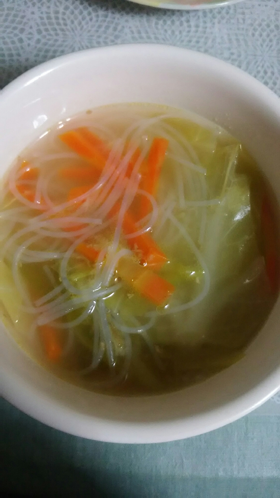 キャベツと生姜の春雨スープ