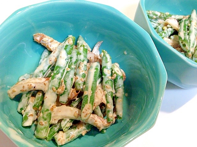 パパっと作ります☆インゲンとチクワの胡麻マヨ和え♪