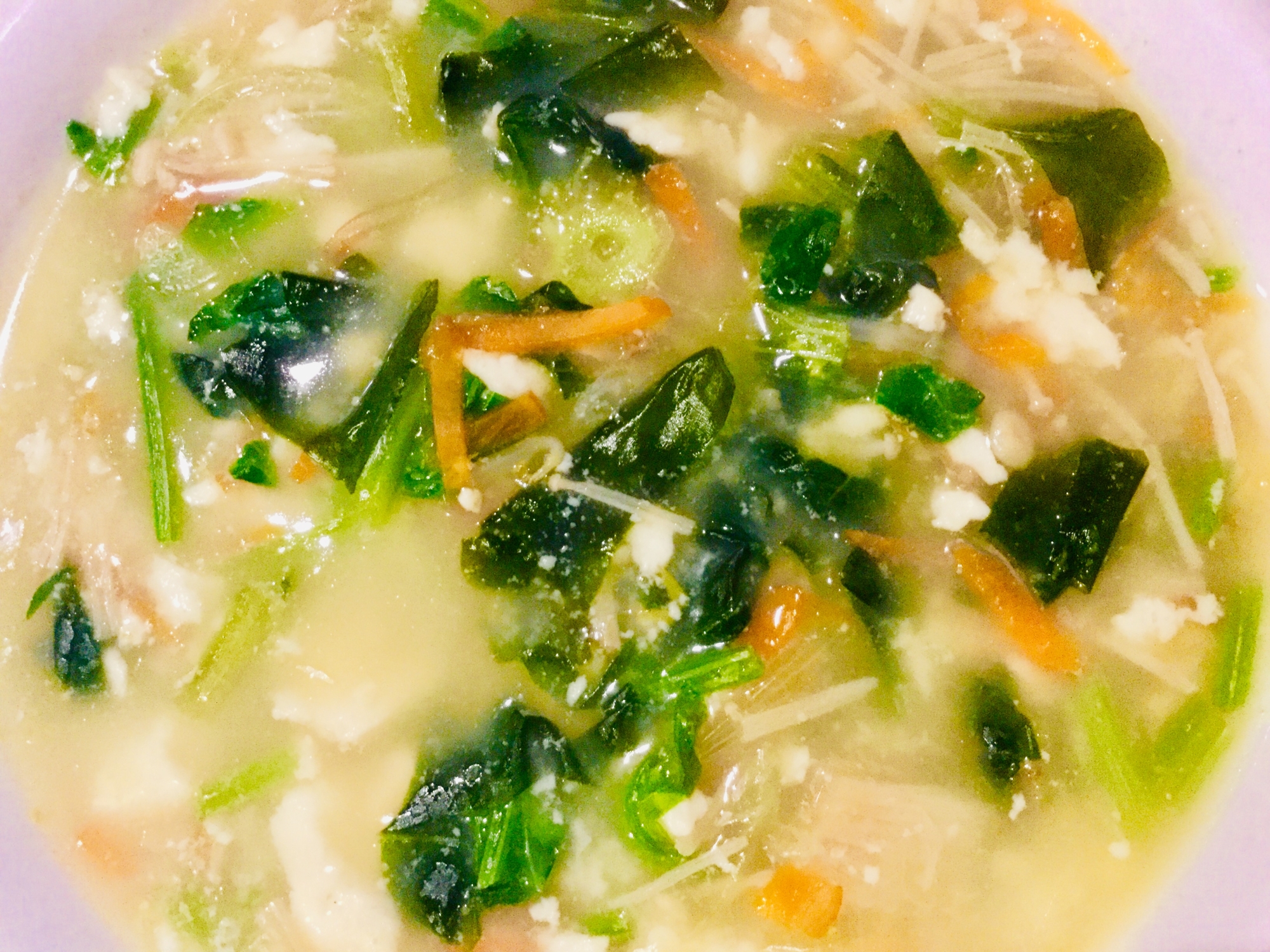 ほうれん草とえのきの豆腐スープ