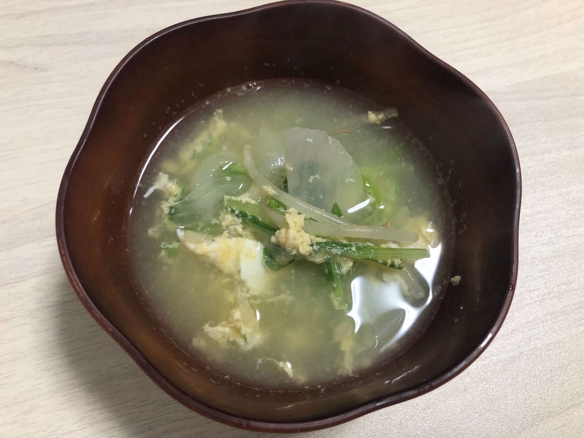 水菜と新玉ねぎの中華スープ
