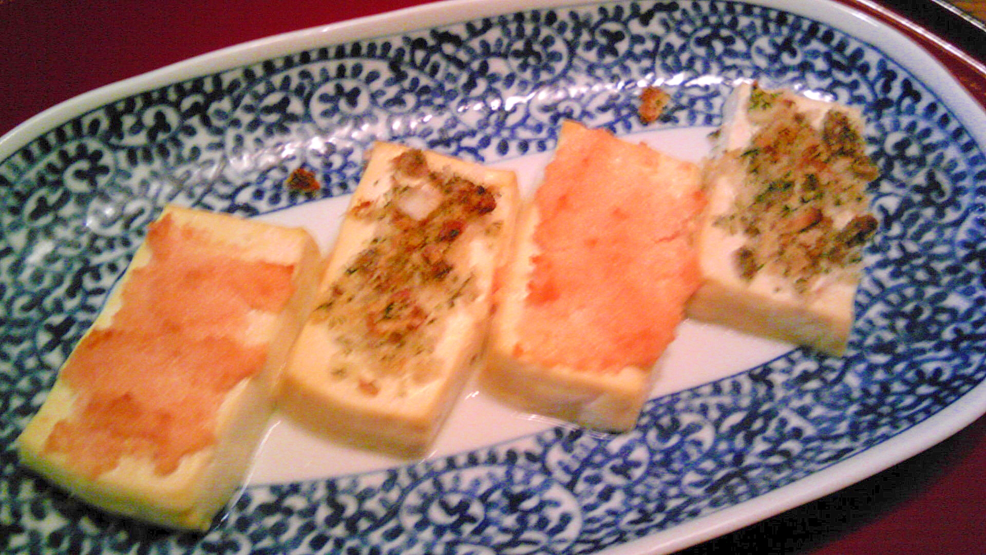 豆腐のアンチョビパン粉、タラコ・マヨチー焼き
