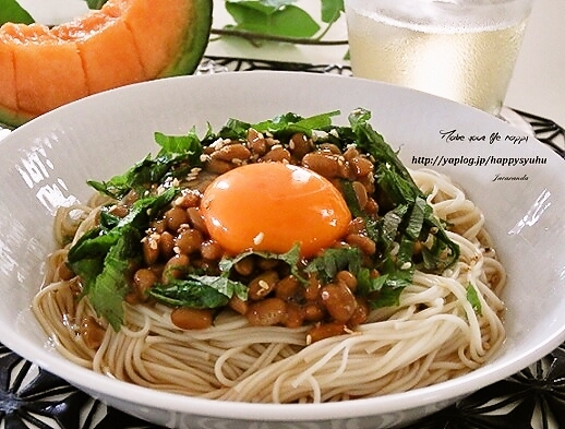 納豆と大葉の冷やし素麺