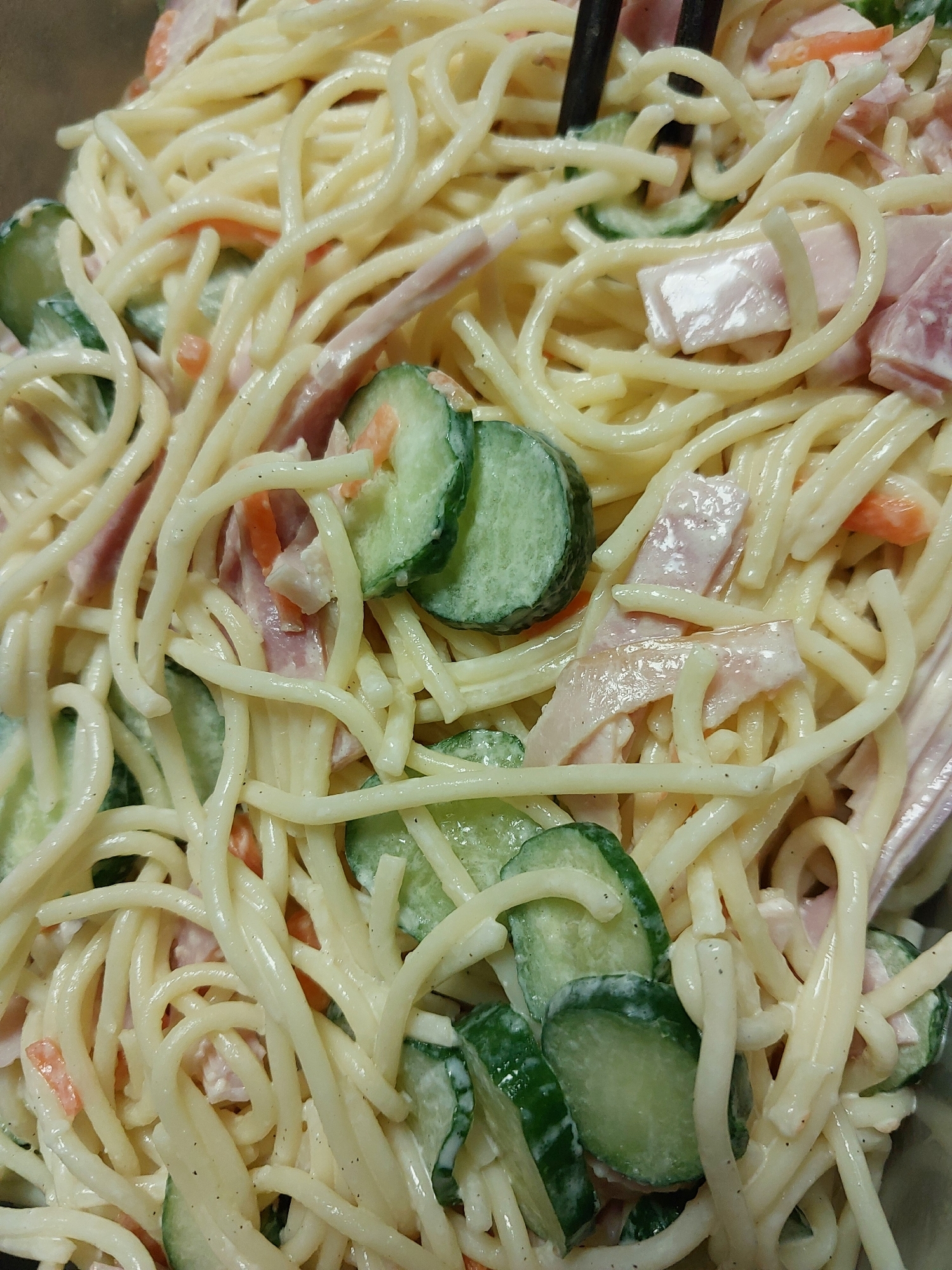 簡単☘️きゅうりめんつゆスパゲッティサラダ☘️