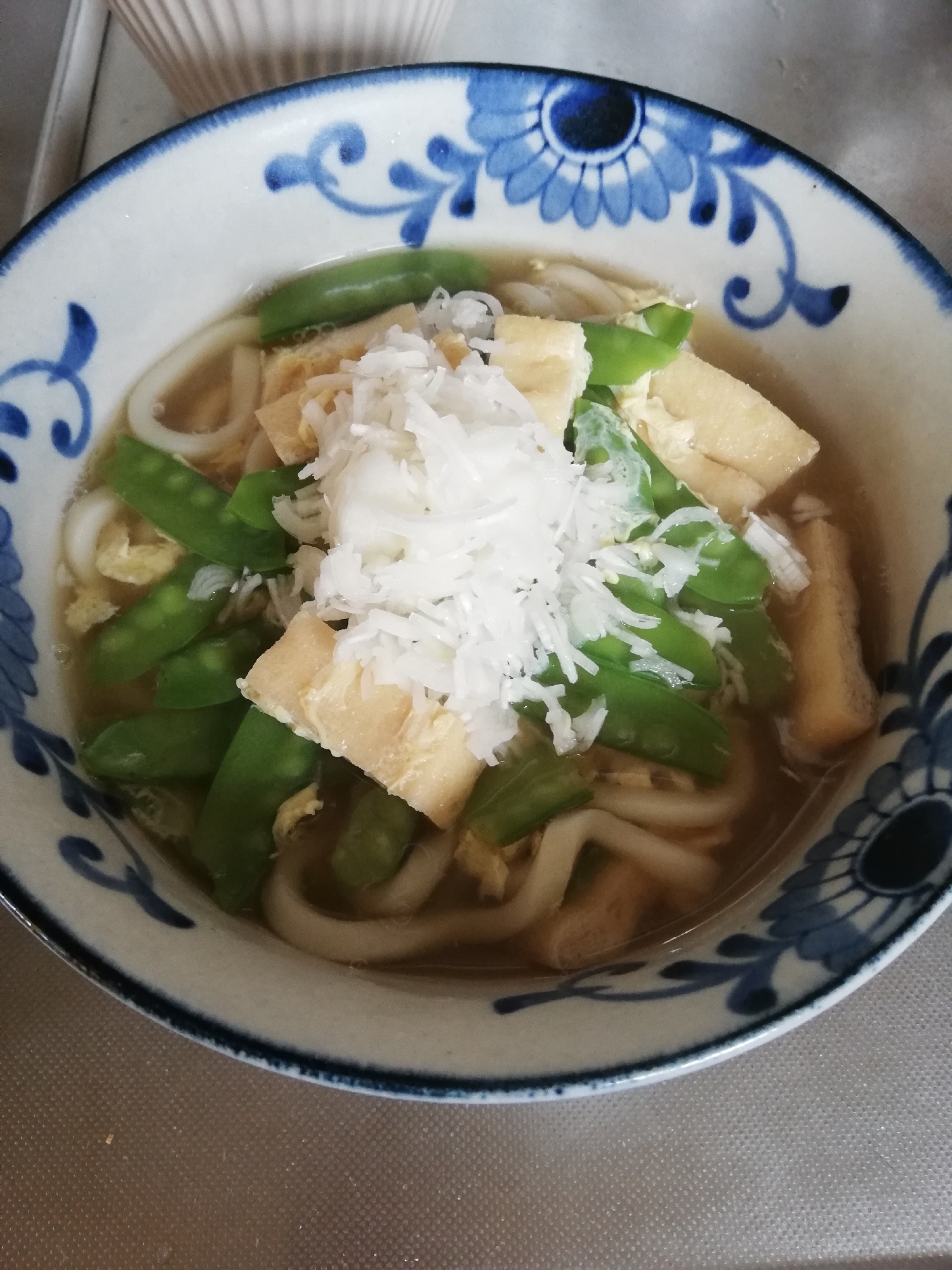 絹さやの卵とじうどん