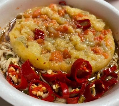 菜の花の天ぷらで即席スープ