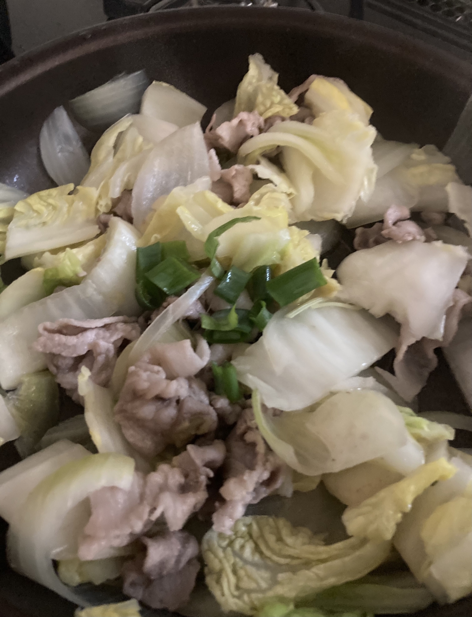 豚肉と玉ねぎ白菜の黒酢煮込み