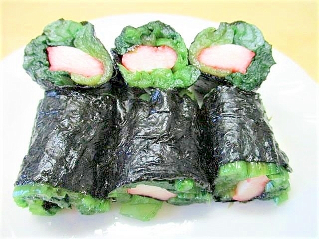 簡単小鉢☆小松菜とカニカマの海苔巻き