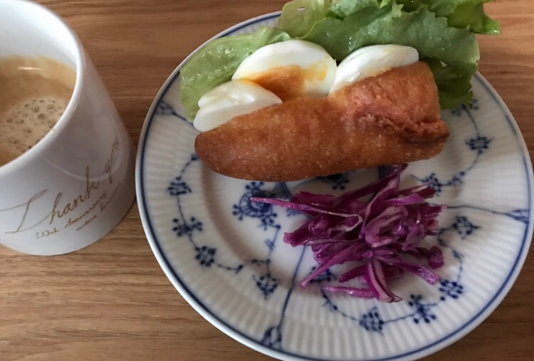 明太子フランスで茹で卵サンドの朝ごはん