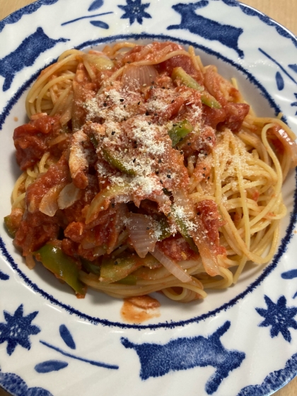 ほうれん草、きのこのトマトパスタ