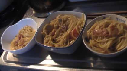 パスタでもOKとのことでしたので、今回はパスタで作ってみました。手軽だし、美味しいのでまた作りたいです。