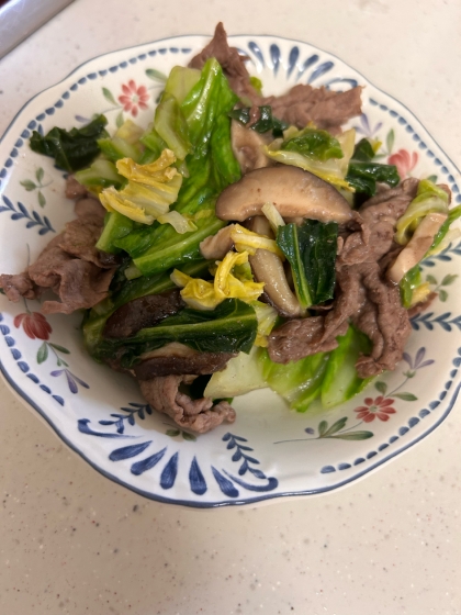 ❤牛肉と椎茸と春キャベツの中華炒め❤