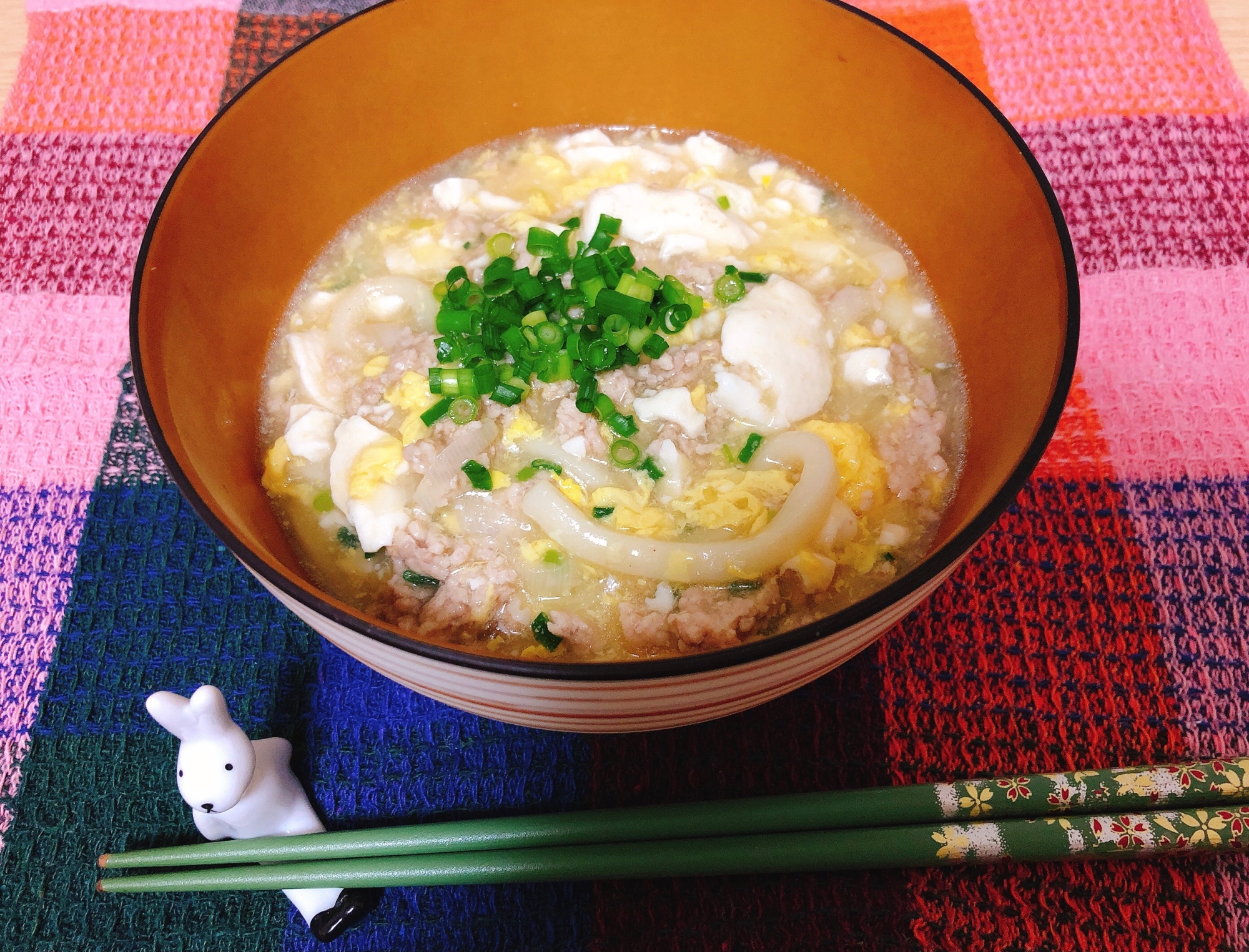 鶏そぼろと豆腐の卵とじうどん(潰瘍性大腸炎☆)