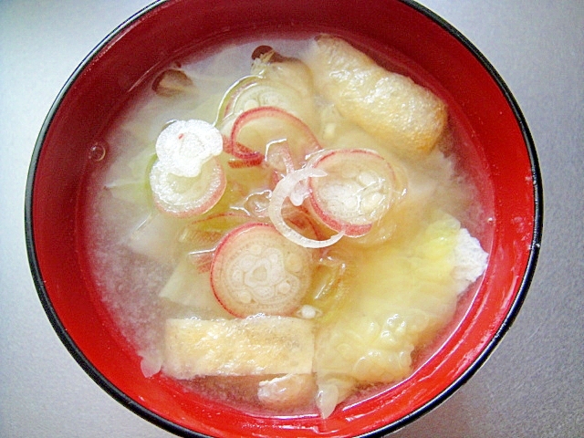 白菜と油揚げミョウガの味噌汁