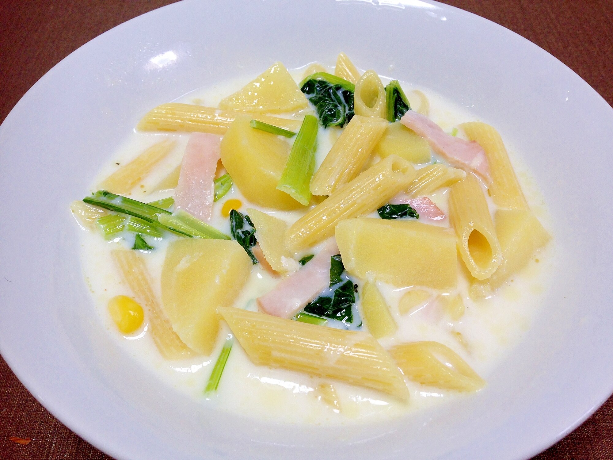 栄養満点 ハムとじゃがいものミルクスープペンネ レシピ 作り方 By うーころちゃん 楽天レシピ