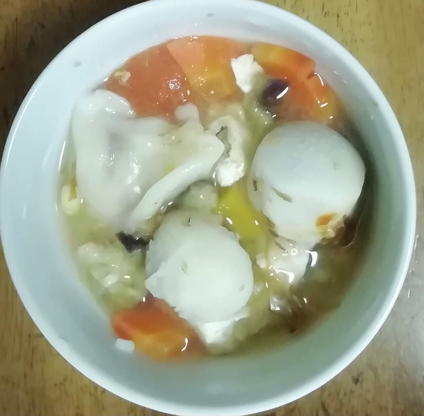 水餃子と里芋の味噌汁