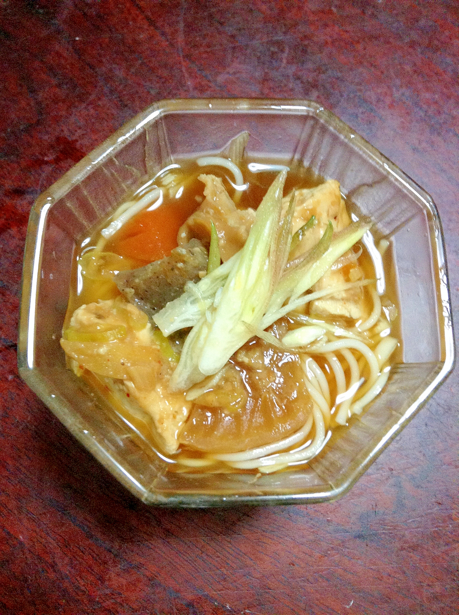 モツ煮リメイク☆素麺【鶏ガラスープでラーメン風？】