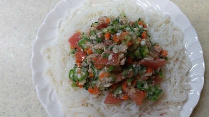 サケの水煮缶詰で簡単、夏野菜たっぷり冷製パスタ