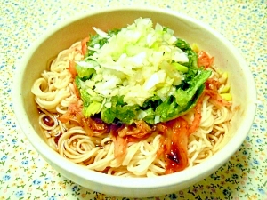 夏のあまり物☆キム辛☆春菊天ぷら素麺