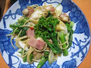 菜の花とにんにく醤油のパスタ