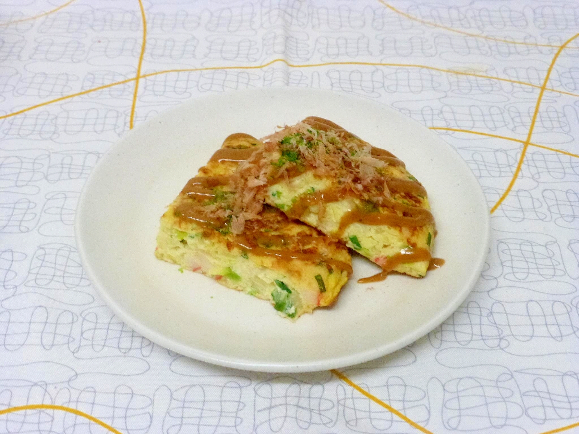 豆腐とカニカマのお好み焼き風オムレツ