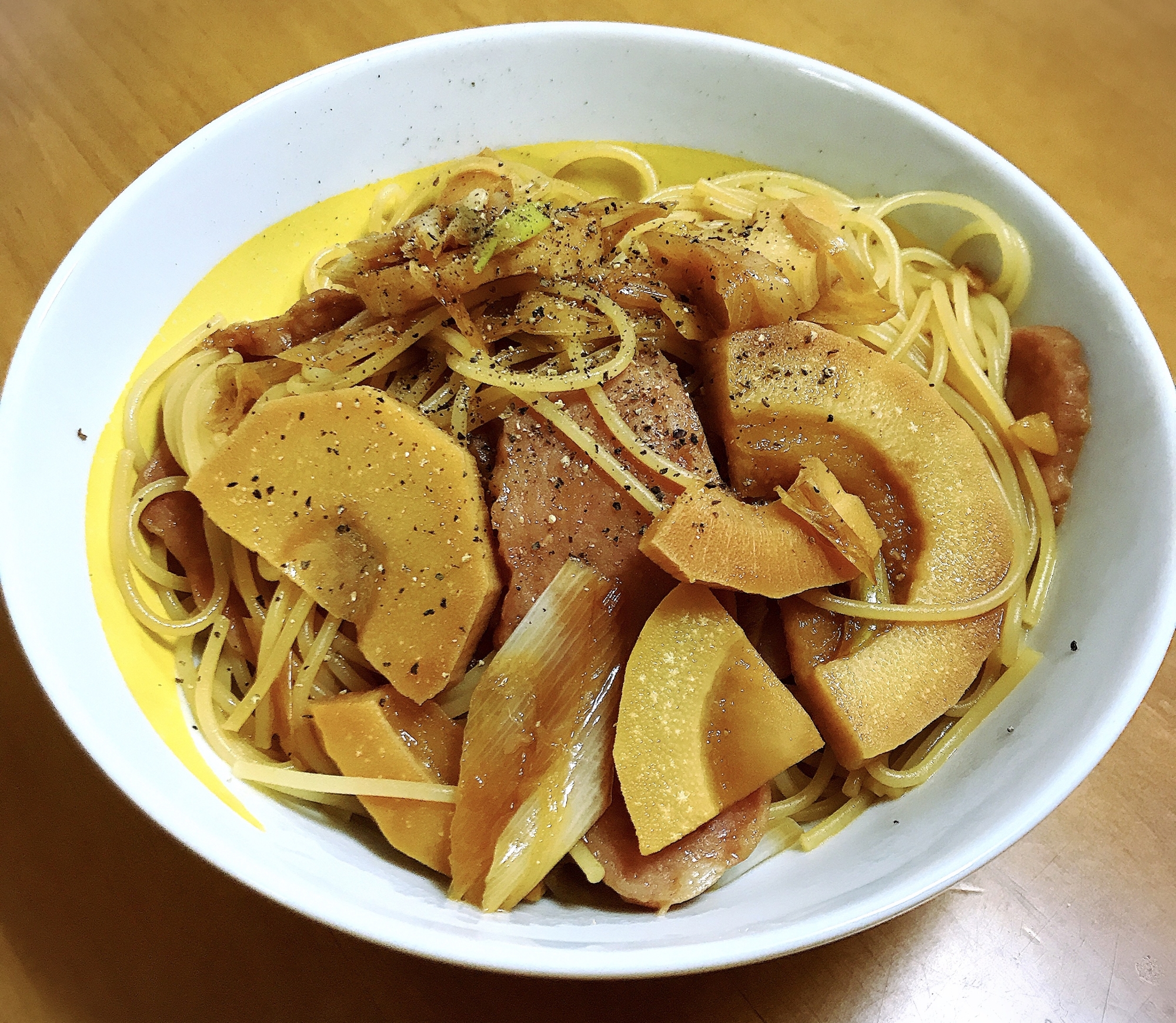 たけのことミートローフの和風パスタ