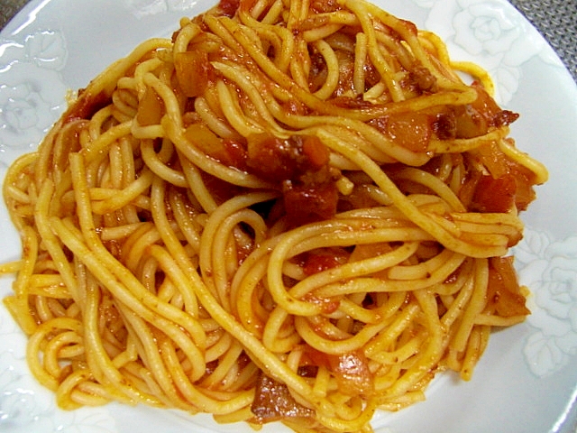 キーマカレーミートソーススパゲティ