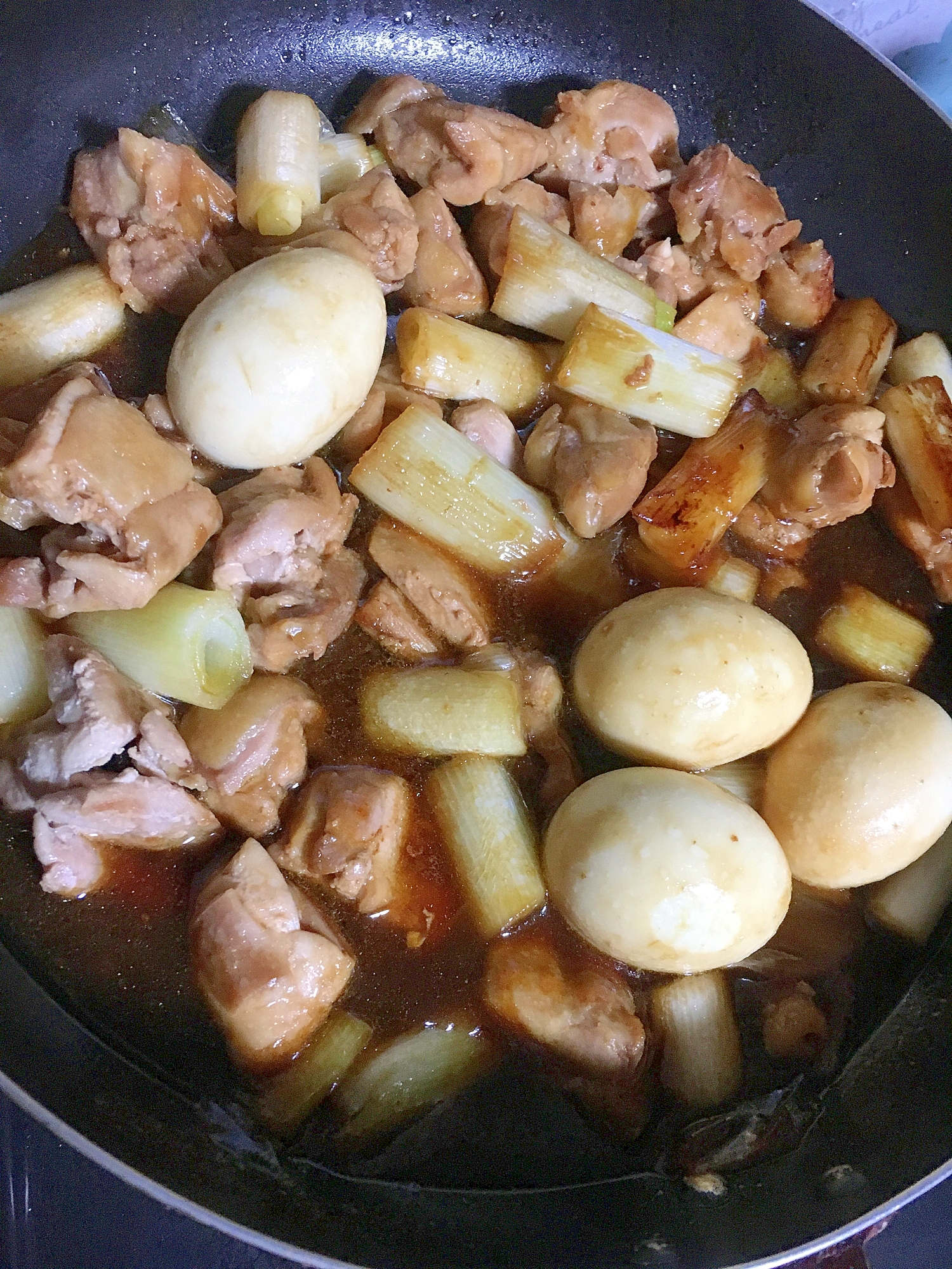 鶏肉と長ネギと卵の炒め物