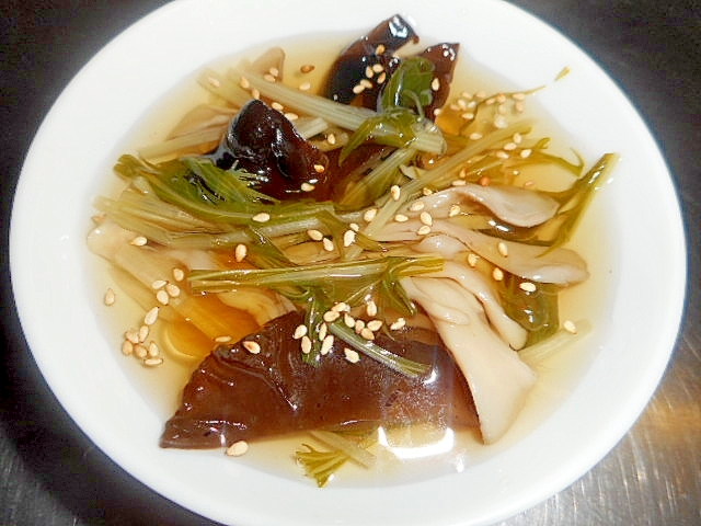 ダシダでキクラゲ・舞茸・水菜の簡単スープ
