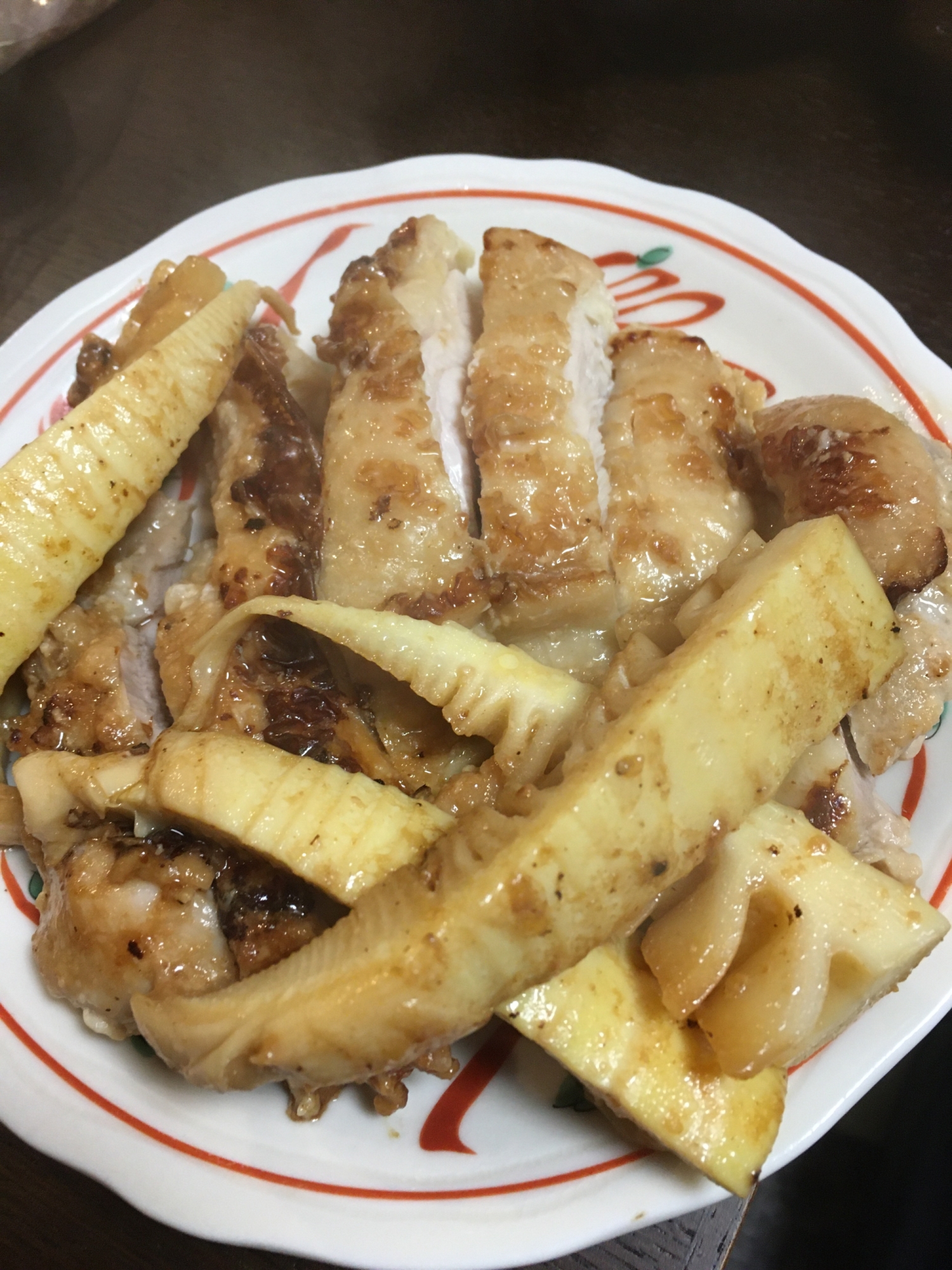 酒粕漬けの鶏モモ焼き 筍を添えて♪