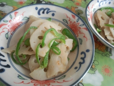 レンコンとピーマンの甘辛味噌炒め