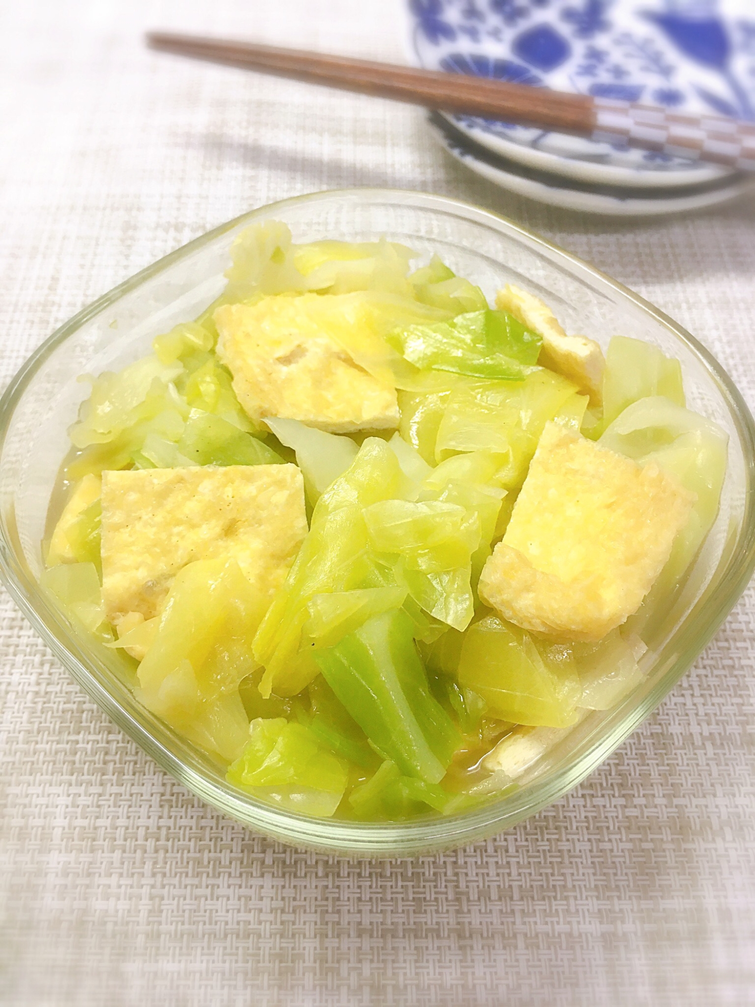 作り置きレシピ♡キャベツと油揚げの煮びたし