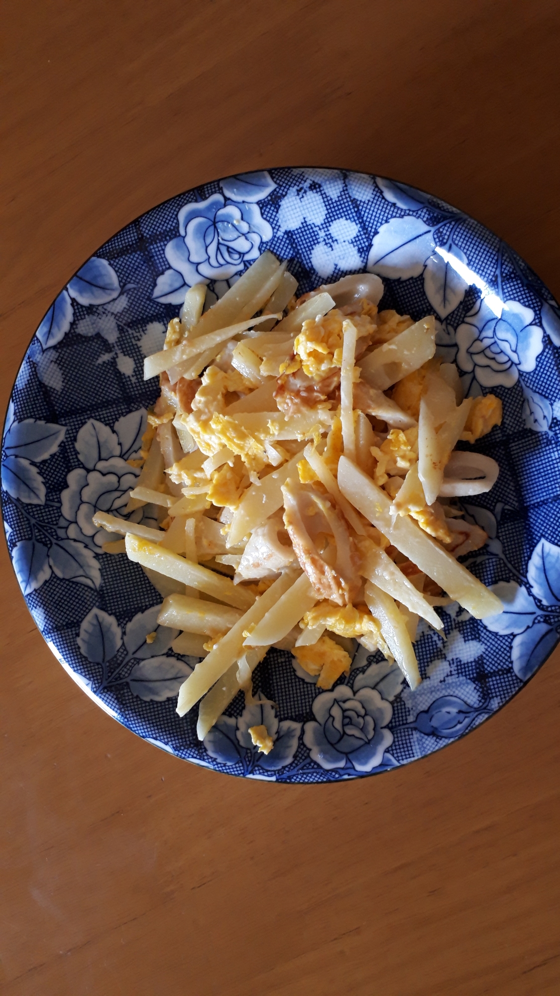 じゃがいも・チクワ・卵の味噌マヨ炒め