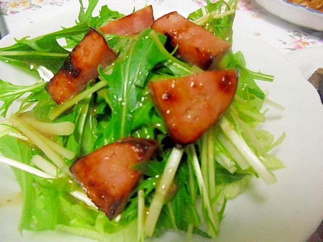 厚切りハムと水菜のサラダ