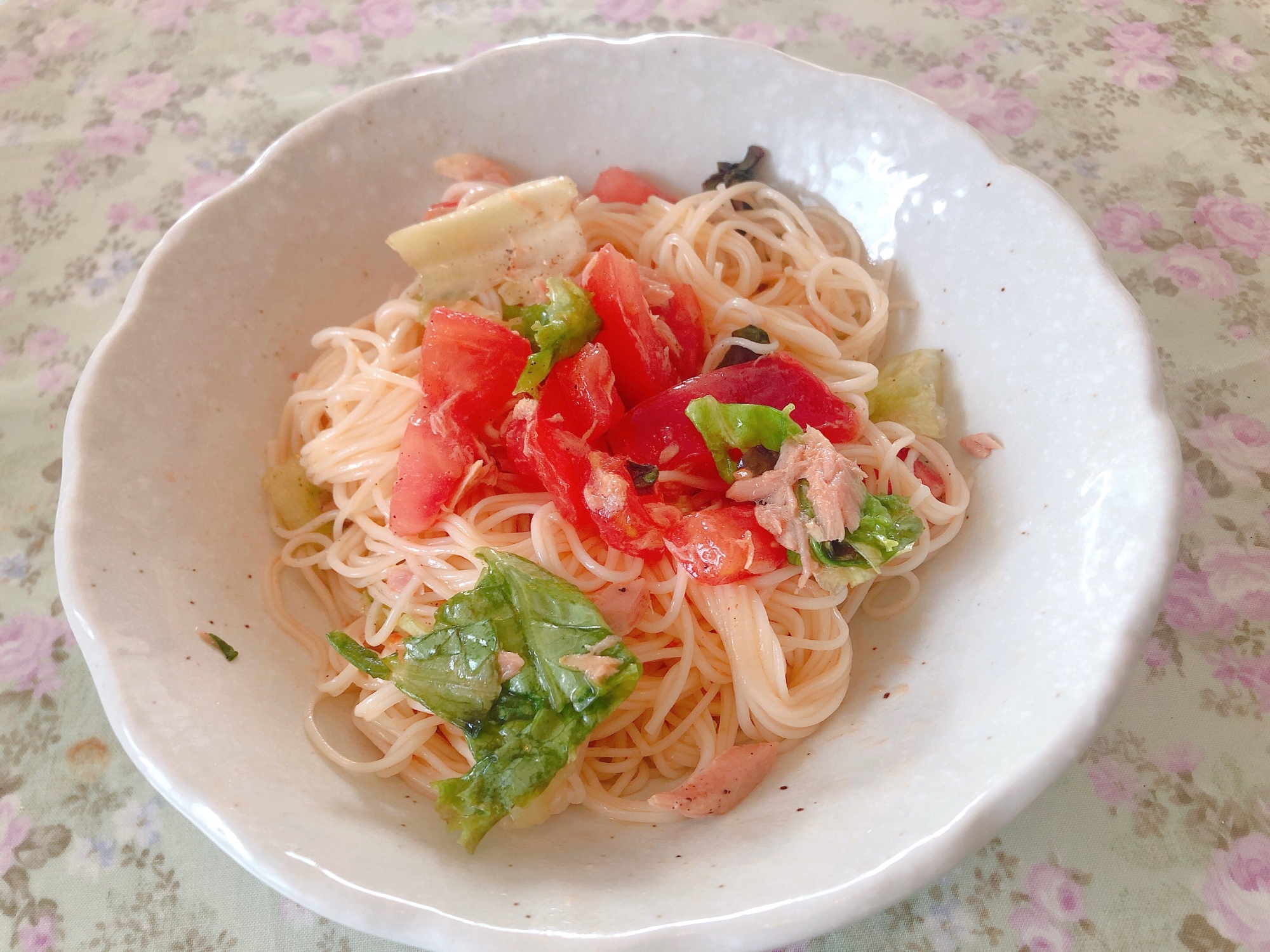 トマトツナのオリーブオイルそうめん