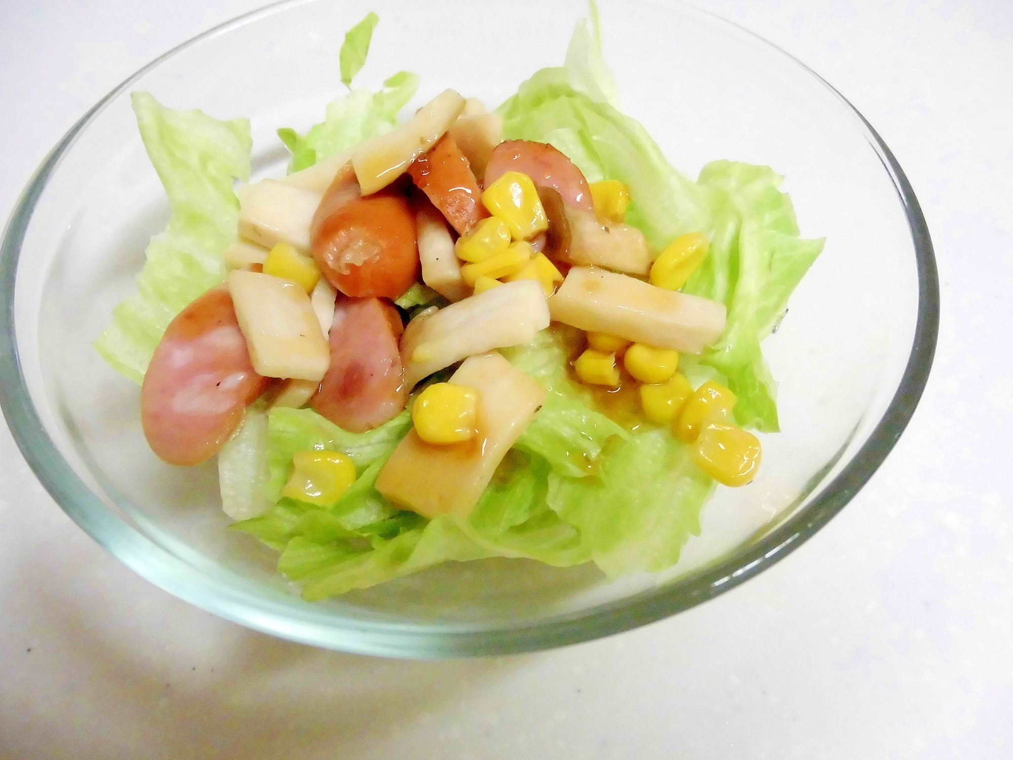 ［お手伝いレシピ］エリンギとウインナーの簡単サラダ