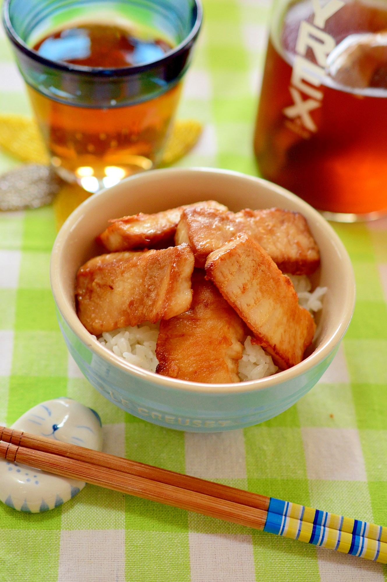 少ない油で♪生姜醤油漬け☆まぐろの唐揚げ丼