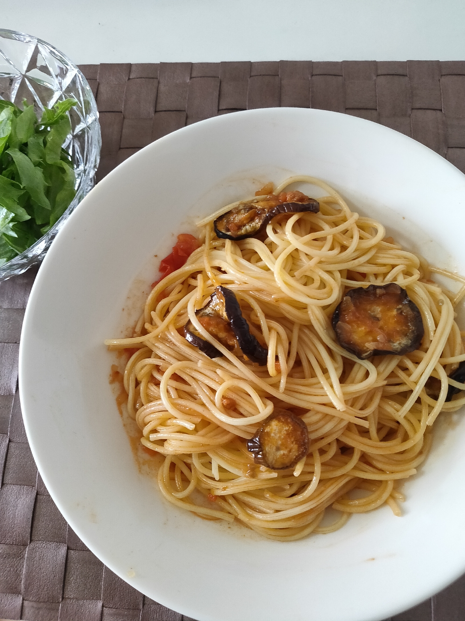 茄子のミートソースパスタ