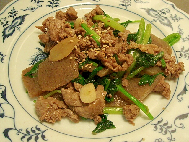 牛と蒟蒻とほうれん草の簡単炒め