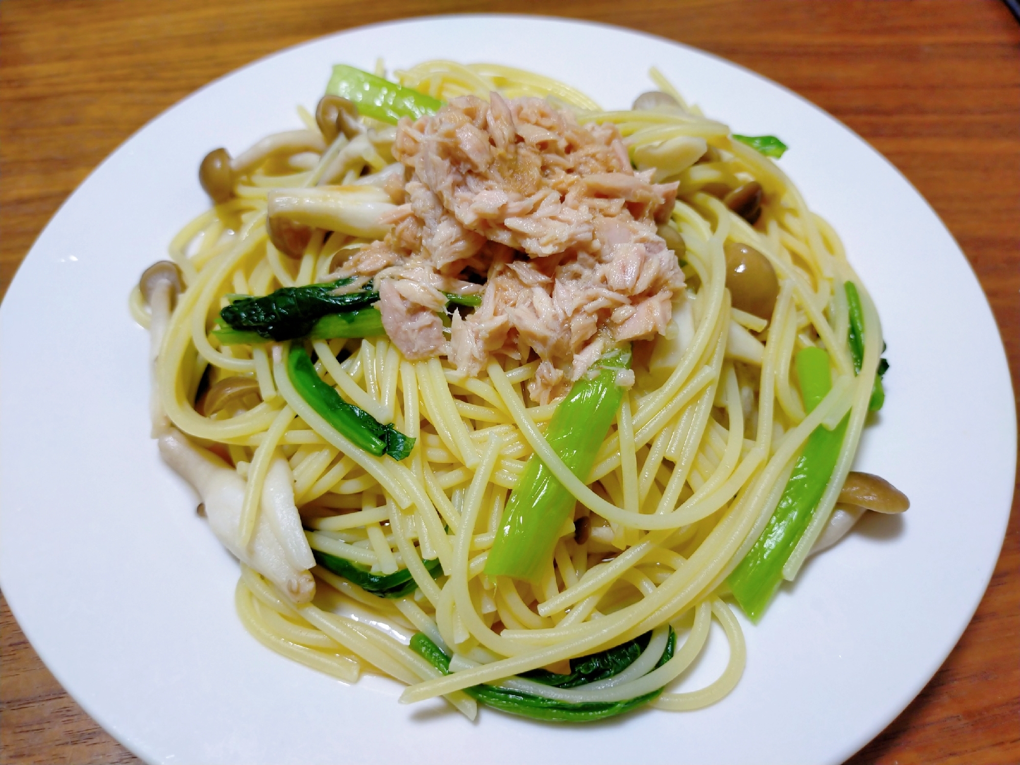 ツナと小松菜としめじの冷製和風パスタ