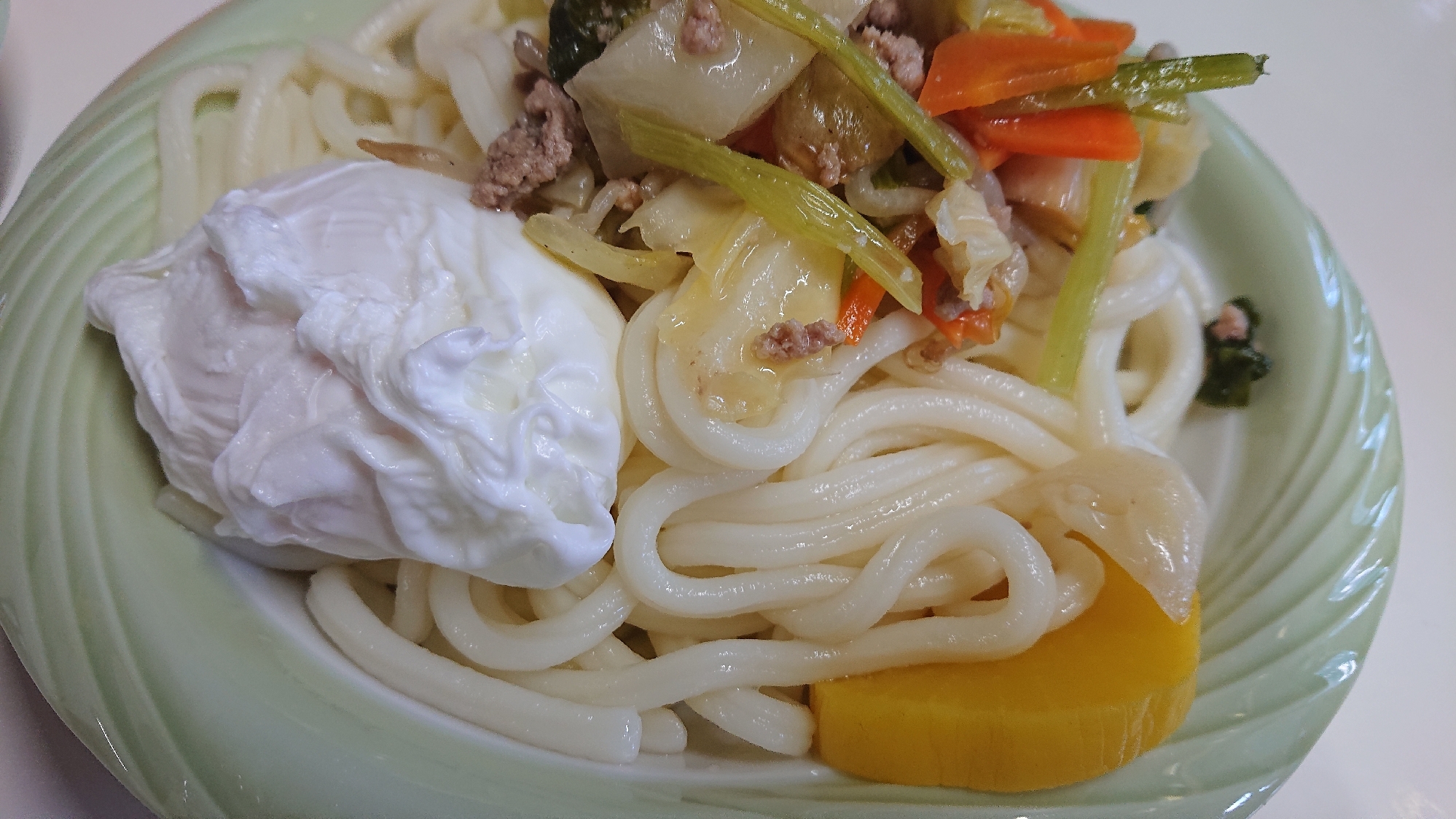 ポーチドエッグと野菜のせうどん＊