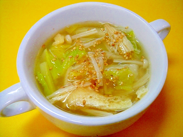 白菜と油揚げえのきの中華スープ