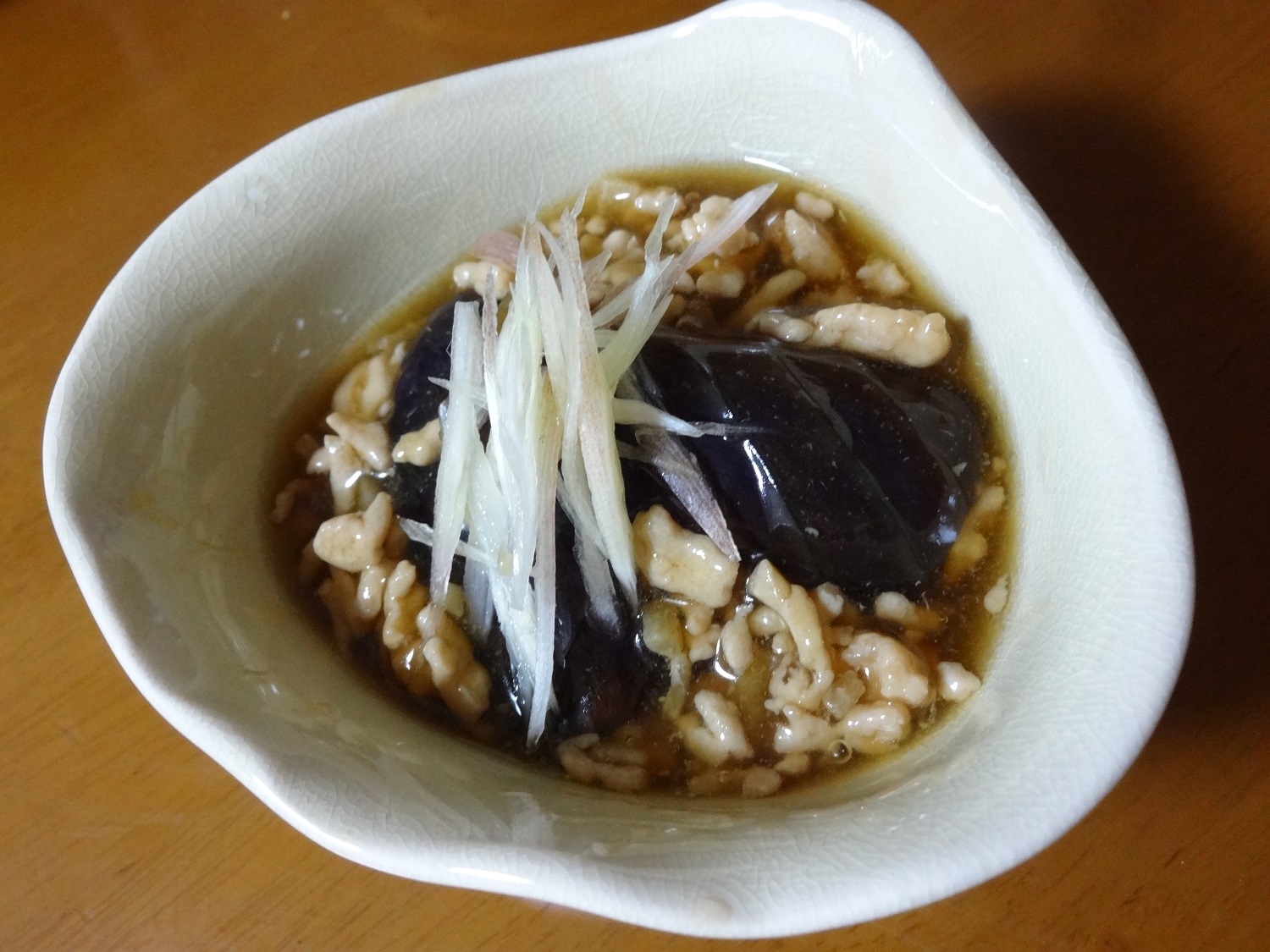 茄子の煮浸しの鶏あんかけ