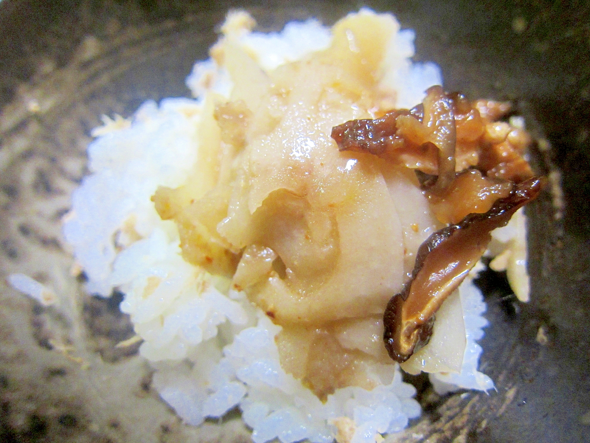 椎茸の甘煮とレンコンのきんぴらごはんグリル