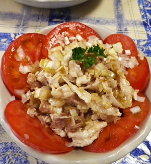 豚しゃぶトマトのアミ海老醤油サラダ
