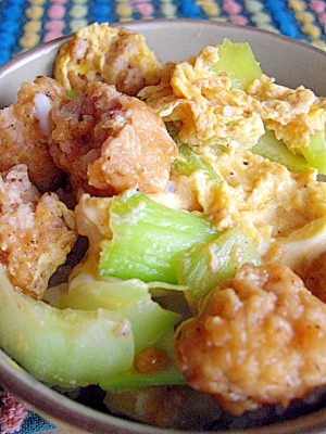 青梗菜の唐揚げ親子丼♪